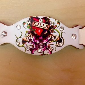 Vintage leather rhinestone Ed hardy belt